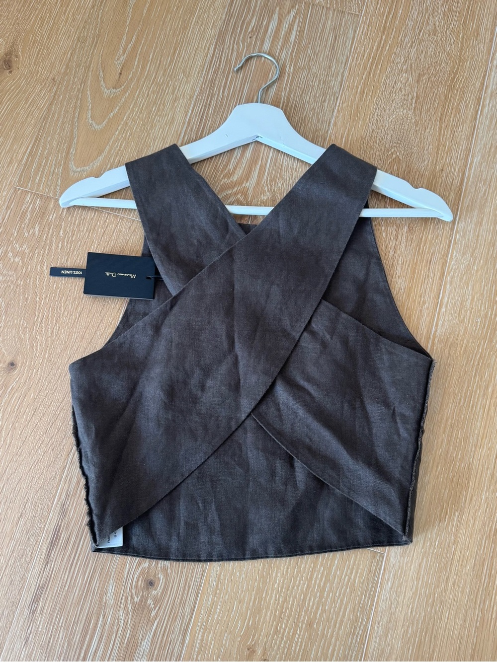 Massimo Dutti Women's Dark Brown Sleeveless Linen Crop Top - Picture 5 of 9